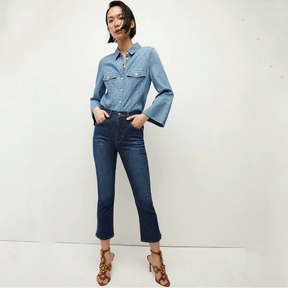 Veronica Beard Carly Kick Flare High Rise Bright Blue Jeans Size 27 4